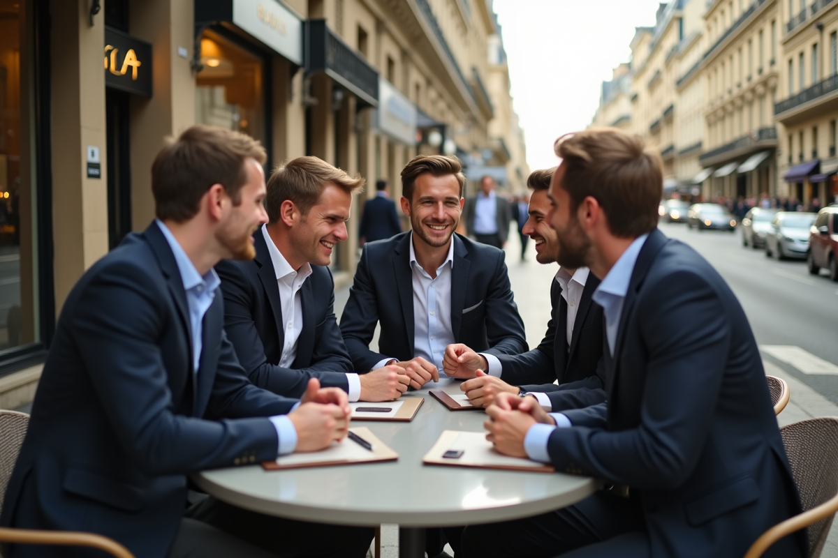 Jeunes professionnels autour d un café dans Paris