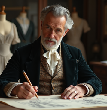 Homme élégant dessinant des modèles de mode au XIXe siècle