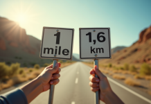 Gros plan d'une main tenant deux panneaux de route avec miles et kilomètres