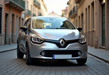 Renault Clio phase 2 argentée en ville en plein jour