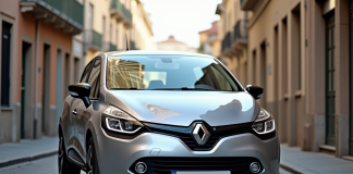 Renault Clio phase 2 argentée en ville en plein jour