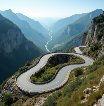 Route de montagne sinueuse en France avec virages serrés