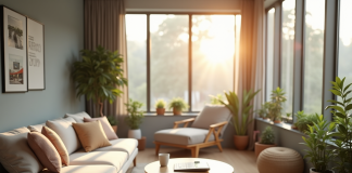 Salon lumineux dans un appartement moderne avec papiers de location