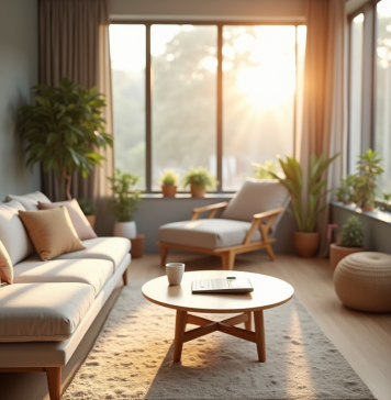 Salon lumineux dans un appartement moderne avec papiers de location