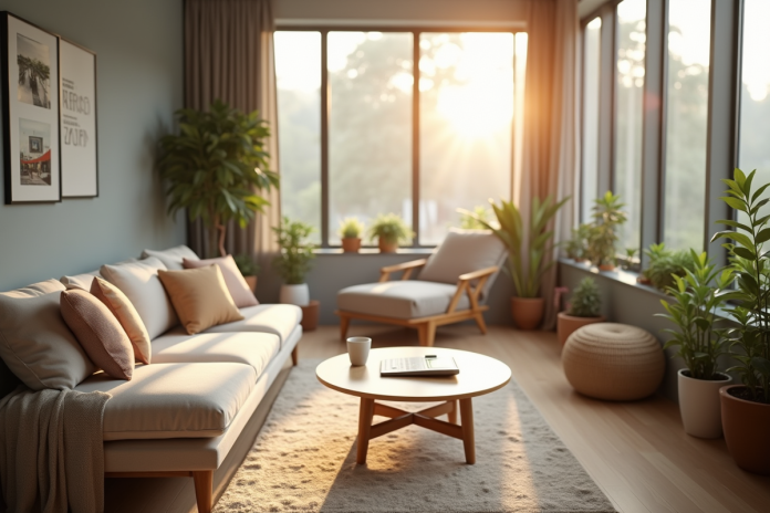 Salon lumineux dans un appartement moderne avec papiers de location
