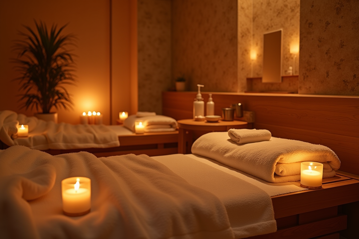 Salle de spa romantique pour couples avec éclairage tamisé à Paris
