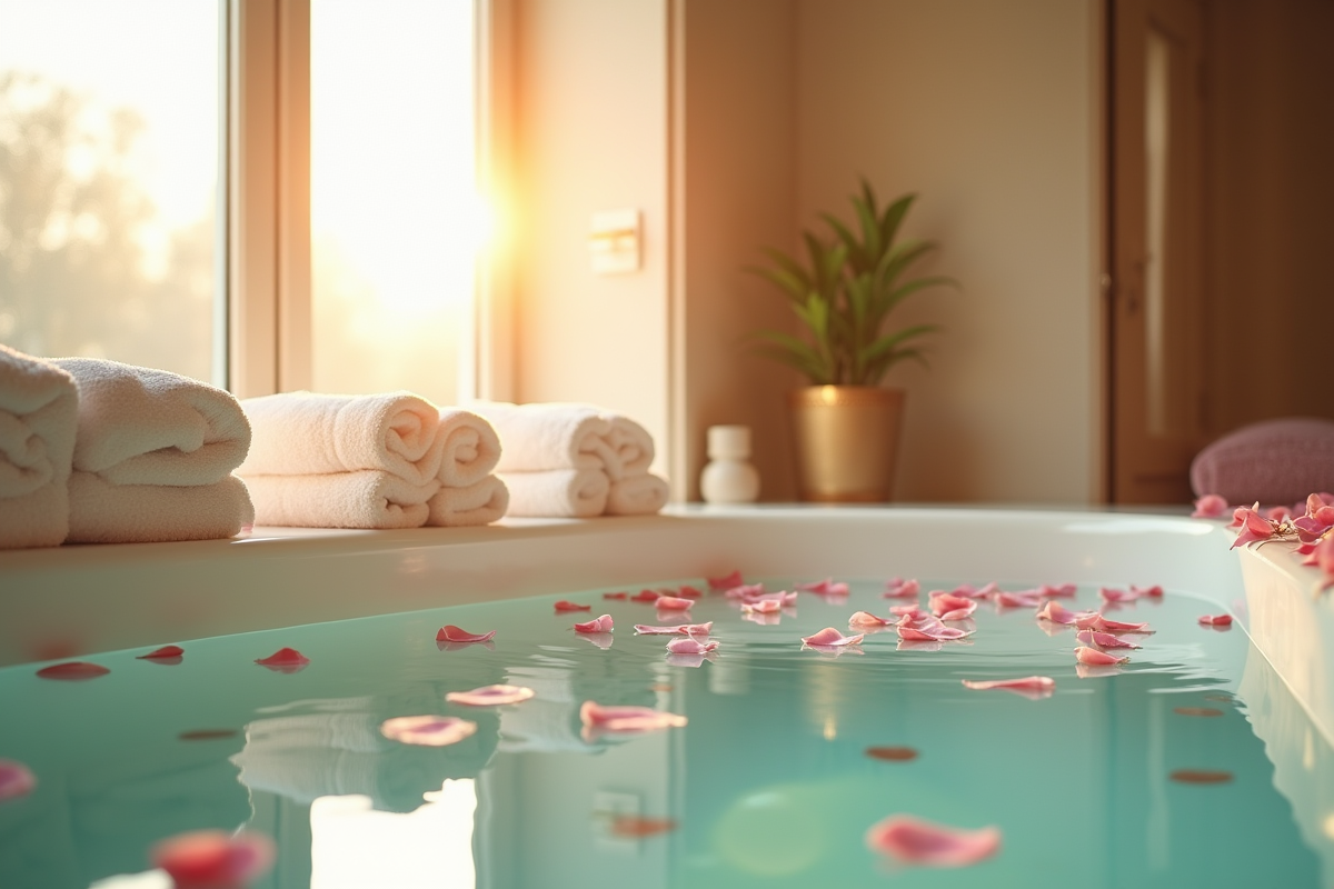 Suite spa privée luxueuse à Paris avec jacuzzi et lumière naturelle
