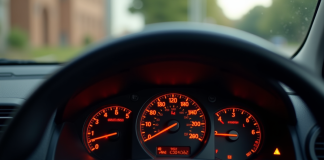 Tableau de bord Peugeot 206 avec voyants allumés en plein jour