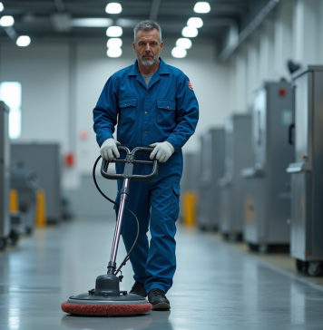 Optimiser la propreté dans l’industrie : choisir les meilleurs services de nettoyage de bâtiments industriels Technicien industriel en action dans une usine moderne