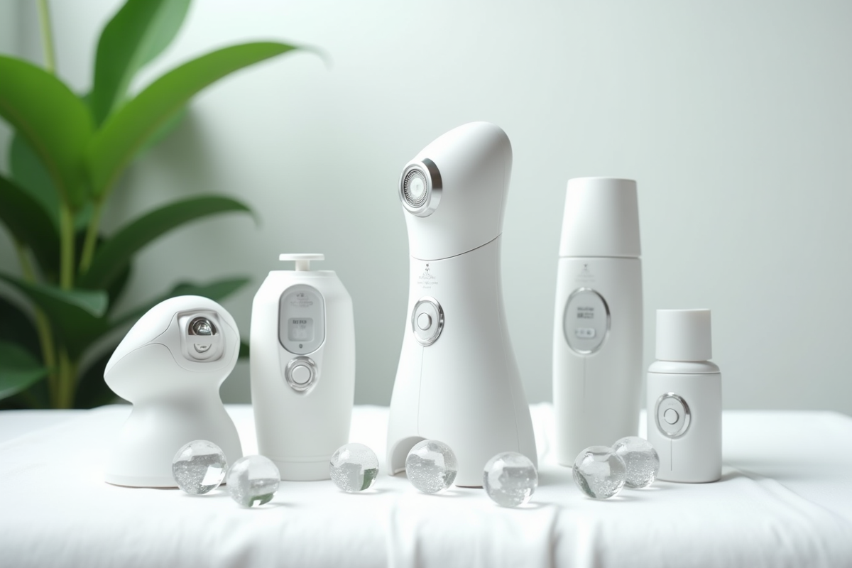 Dispositifs de soins de peau avancés sur une table de spa