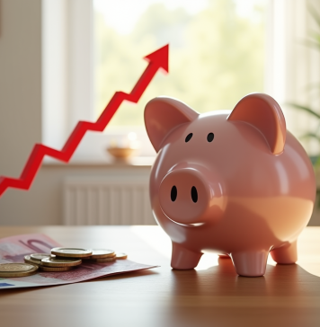Épargne : impact de l’inflation sur les finances personnelles ? Tirelire remplie de pièces et billets avec graphique inflation